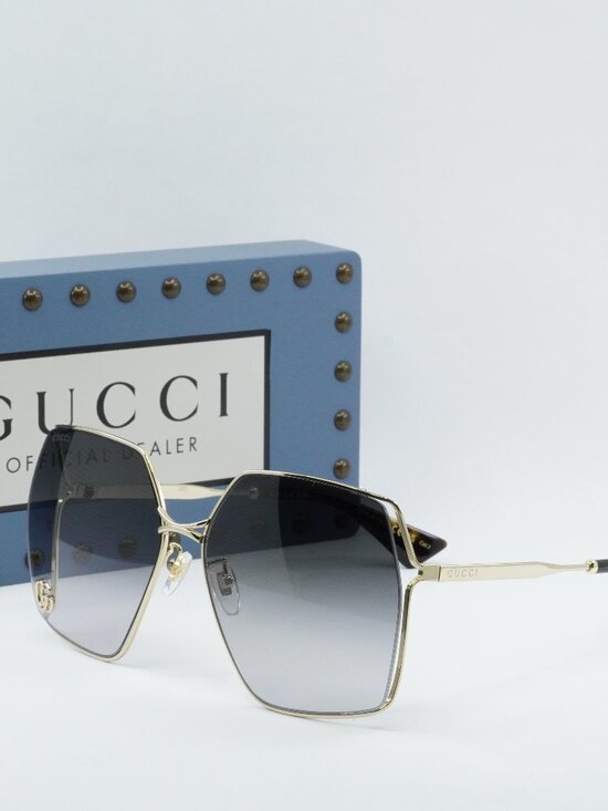 Gucci GG0817S 006 Geometric Sunglasses - Gold\\Grey main image 10